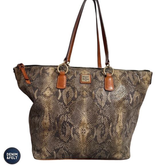 Dooney & Bourke Handbags - Dooney & Bourke Snakeskin Embossed Leather Tote Shoulder Bag Zip Top Brown Large